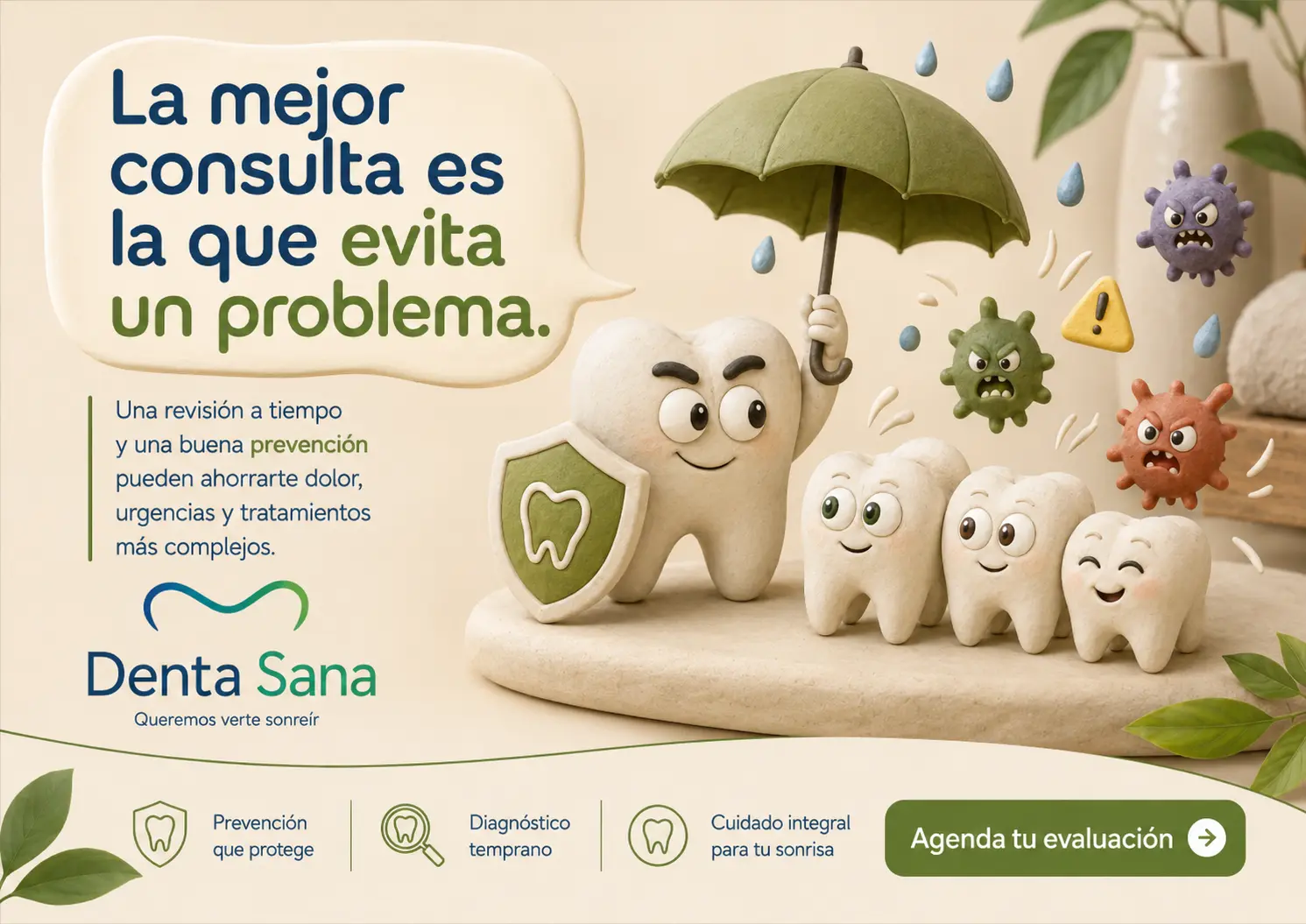 Ilustración de la campaña Denta Sana sobre prevención dental: la mejor consulta es la que evita un problema