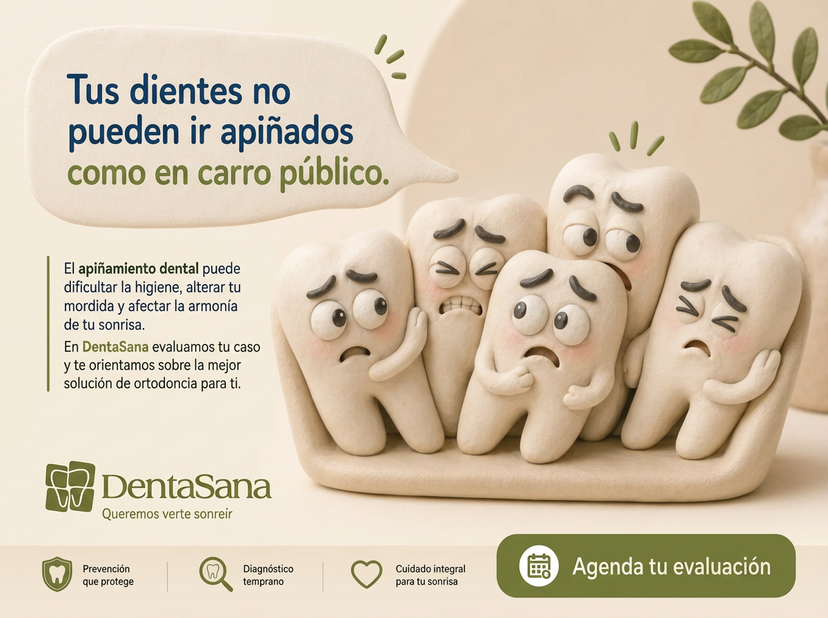 Ilustración de la campaña Denta Sana sobre dientes apiñados